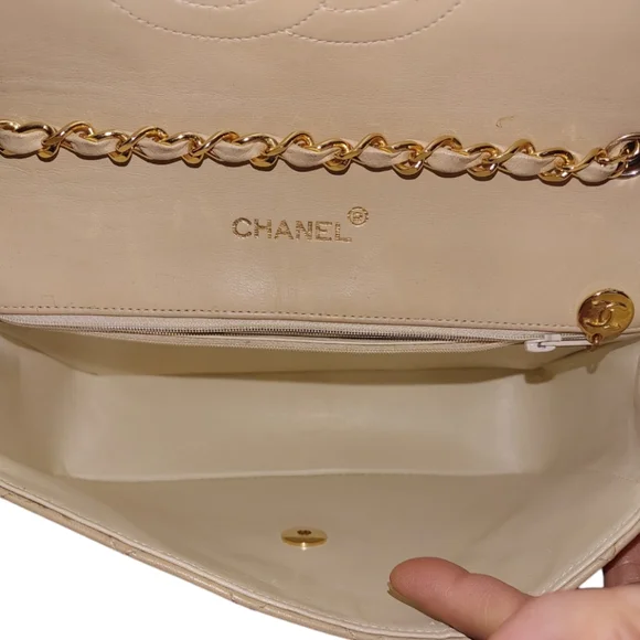 Chanel Beige Classic Quilted Matelasse Lambskin Bag - Picture 6 of 17